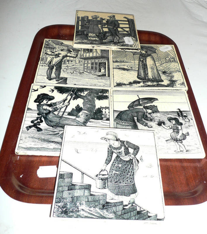 Lot 121 - Six Maw & Co black and cream tiles
