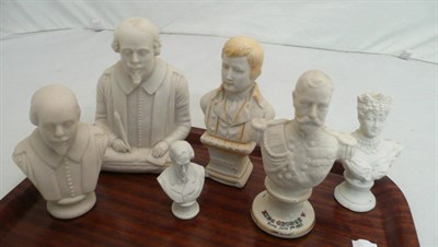 Lot 143 - Parian figure of Shakespeare and five other small figures