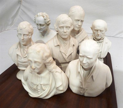 Lot 147 - Two Parian busts of Burns and five others