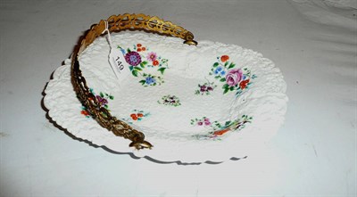 Lot 149 - Flower-decorated basket with swing handle bearing Meissen stamp