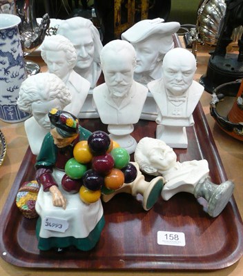 Lot 158 - Doulton Balloon Seller, pair of Limoges Parian busts and six others