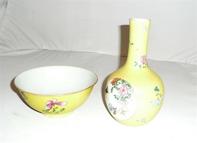 Lot 159 - A yellow ground bowl and a vase (2)