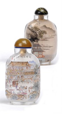 Lot 169 - An Interior Painted Glass Snuff Bottle, with a pagoda in mountainous landscape, signed, 7.5cm;...