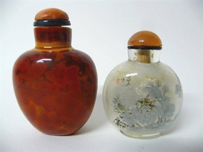 Lot 173 - An Interior Painted Glass Snuff Bottle, of ovoid form, decorated with a cricket and a figure in...