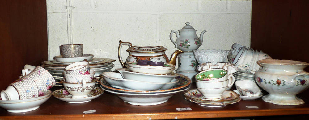 Lot 233 - Shelf including assorted 19th century and later teawares, china etc
