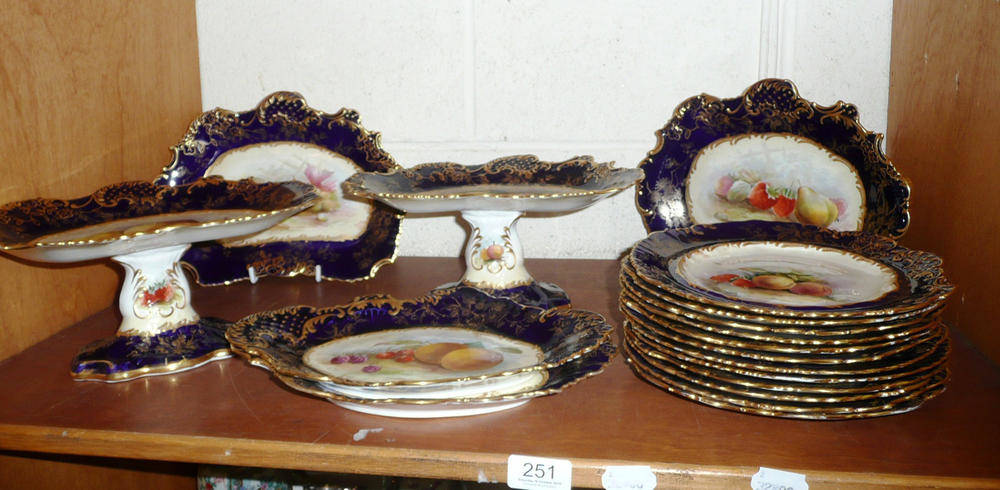 Lot 251 - Hammersley & Co blue gilt and floral decorated dessert service