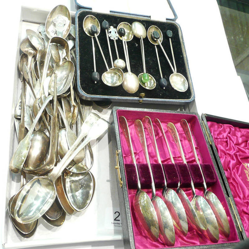 Lot 269 - Quantity of assorted silver tea and coffee spoons, tongs, etc