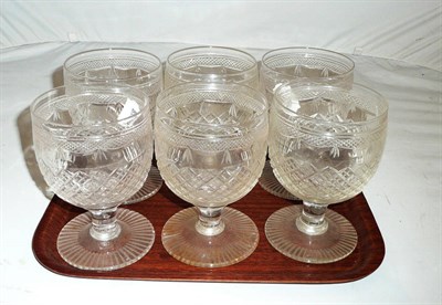 Lot 329 - Set of six cut and etched glass rummers