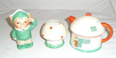 Lot 330 - A Shelley Mabel Lucie Attwell three piece tea set comprising teapot, milk jug and sugar bowl