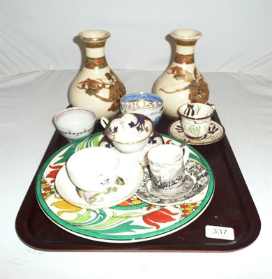 Lot 337 - Quantity of ceramics including a Maling plate, tea bowls, a pair of Satsuma vases and assorted...