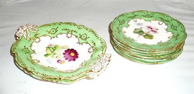 Lot 351 - Staffordshire green dessert service and assorted cut glass decanters and stoppers etc