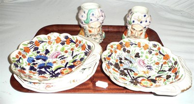 Lot 354 - Two Staffordshire Turkish figural jars, Derby plate and pair of shell-shaped dishes