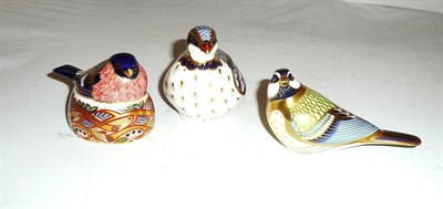 Lot 365 - Three Royal Crown Derby paperweights 'Great Tit', 'Red Legged Partridge ' and 'Bullfinch nesting'