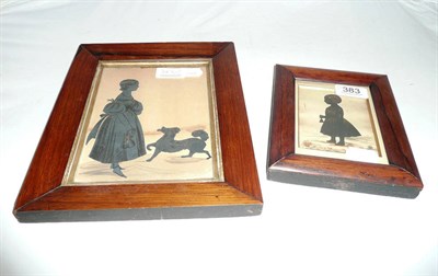 Lot 383 - Two 19th century portrait silhouettes of young girls in Regency dress, one with a dog and...