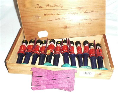 Lot 389 - Set of wooden toy soldiers, boxed, dated 1888