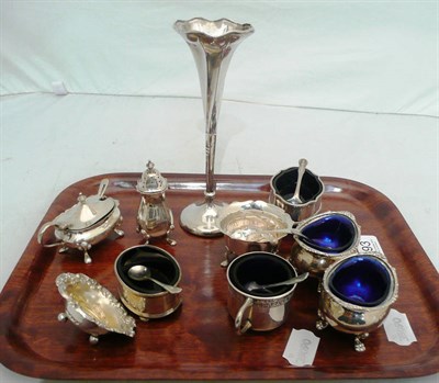 Lot 393 - Assorted silver salts, pepperette, spill vase, etc