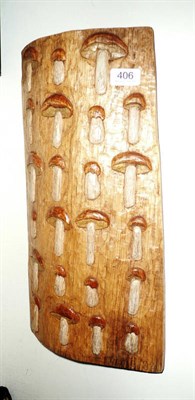 Lot 406 - A Contemporary oak sculpture, of rounded rectangular form with carved and painted mushrooms of...