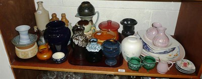 Lot 411 - Royal Doulton blue glazed stoneware vase, stoneware bottles, German pottery, etc