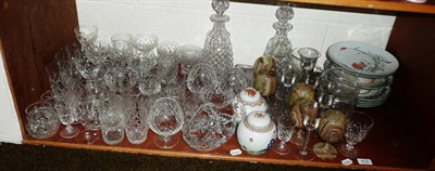 Lot 412 - Quantity of cut glassware and pottery etc on one shelf