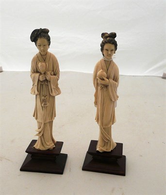 Lot 443 - Two carved ivory figures of ladies