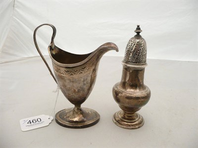 Lot 460 - Silver helmet cream jug and a silver sifter