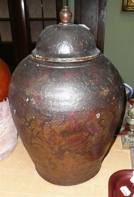 Lot 486 - Large cold painted jar with a wood cover