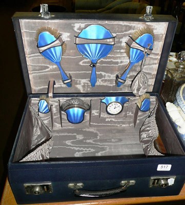 Lot 517 - Blue dressing case with silver and blue enamel fittings