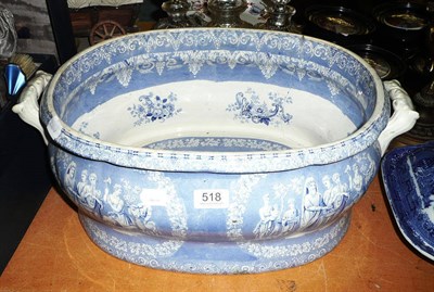 Lot 518 - Blue and white transfer printed footbath decorated with classical designs