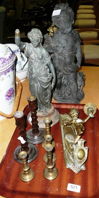 Lot 521 - Spelter garden figure, another and a quantity of brass, etc