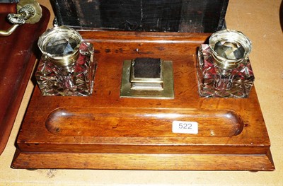 Lot 522 - Victorian oak two bottle inkstand of large proportions