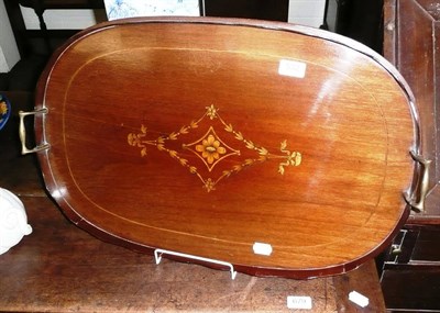 Lot 532 - Mahogany oval inlaid two handled gallery tray