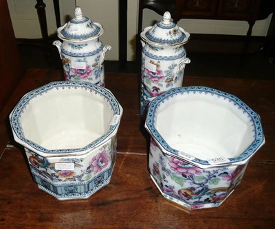 Lot 535 - Two Losolware planters and pair of Losolware twin handled vases and covers (4)