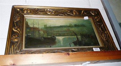 Lot 563 - Framed oil Whitby harbour, indistinctly signed, in the style of Wilfred Jenkins