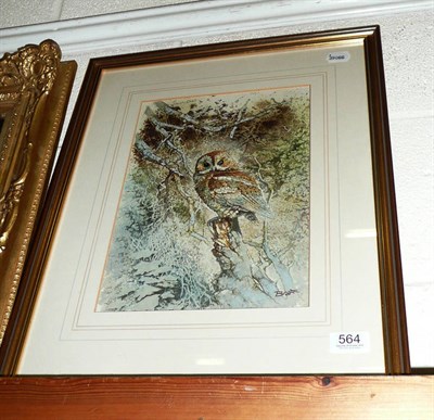 Lot 564 - Watercolour of a tawny owl by Brant