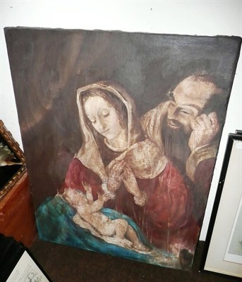 Lot 595 - Unframed oil, 'Madonna and Child'