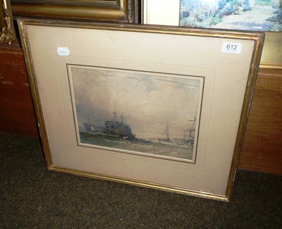 Lot 612 - Framed watercolour shipping scene by Charles Bentley RSW titled 'The Wooden Walls of England'...