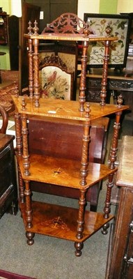 Lot 670 - 19th century inlaid walnut whatnot and a pair of William IV dining chairs