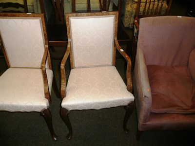 Lot 688 - Three side chairs, cabriole leg stool and an Edwardian upholstered chair