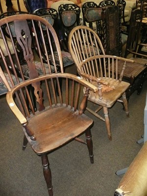 Lot 703 - An elm and ash Windsor armchair with crinoline stretcher and another