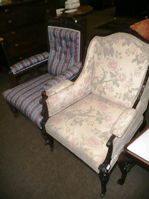 Lot 709 - A carved mahogany framed armchair and a late Victorian armchair