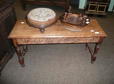 Lot 730 - Two beadwork footstools (a.f.) and an oak small side table