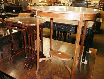 Lot 745 - A mahogany inlaid two tier occasional table and a nest of three occasional tables