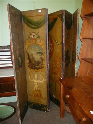 Lot 756 - Leather and painted folding screen