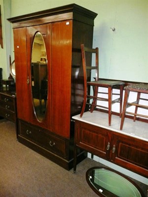 Lot 757 - Three piece mahogany bedroom suite, a mirror and a pair of bedroom chairs