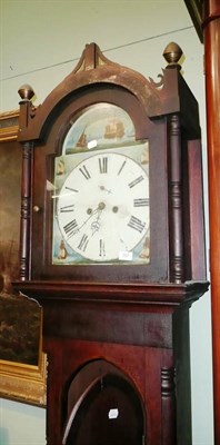 Lot 767 - An oak eight day longcase clock with painted arch dial