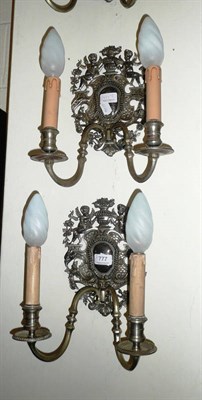 Lot 777 - Five silvered twin bracket wall lights