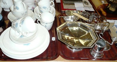 Lot 20 - A Wedgwood Ice Rose pattern tea set, silver candle holder, silver vase (a.f.), plated ware, etc...