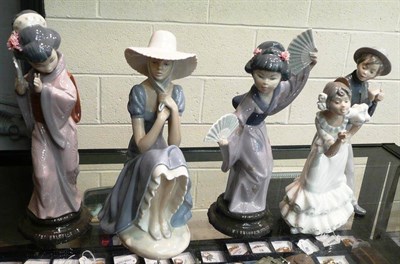 Lot 37 - A tray of ceramics including two Lladro figures and two Nao figures