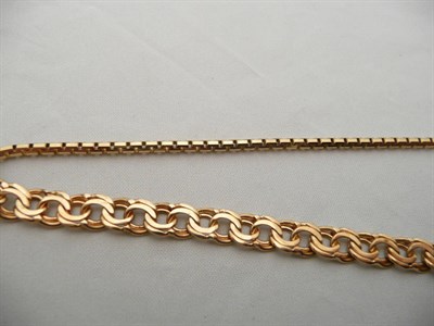 Lot 79 - A 9 carat gold brick link bracelet and a fancy bracelet stamped '18k', 13.3g approx.