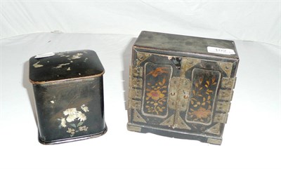 Lot 102 - 19th century lacquer tea caddy and an Oriental miniature chest